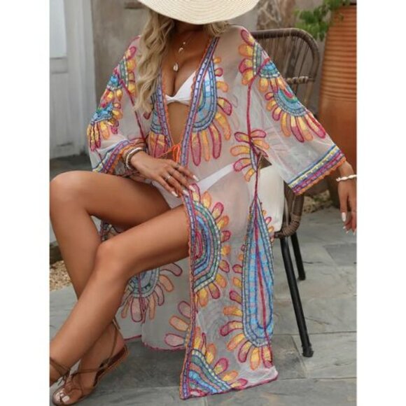 Other - Kimono Embroidered Duster Cover Up NEW